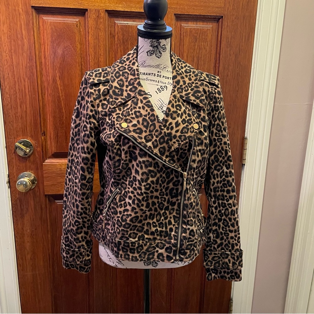 White House Black Market leopard moto jacket - size 12